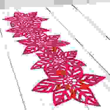 Red Poinsettia Die-Cut Felt Table Runner, 15.9in x 53.2in